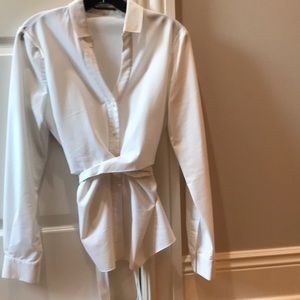 Tahari white wrap blouse